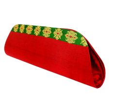 Red Color Handloom Silk Clutch Bag with Baluchari Motif Weave