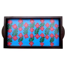 Blue Color Floral Design Hand Made Painting Wooden Tray