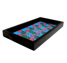 Blue Color Floral Design Hand Made Painting Wooden Tray