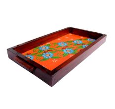 Orange Color Floral Design Handmade Painting Wooden Tray