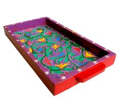 Purple Color Floral Design Handmade Painting Tray
