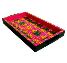 Pink Color Floral Design Handmade Painting Tray