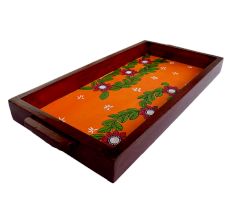 Orange Color Handcrafted Decorative Platter Pattachitra Painting Tray