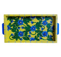 Yellow Color Floral Design Handmade Painting Wooden Tray