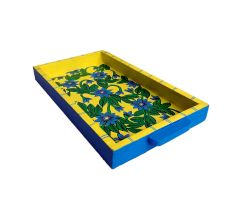 Yellow Color Floral Design Handmade Painting Wooden Tray