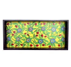 Yellow Floral Design Handmade Painting Wooden Tray
