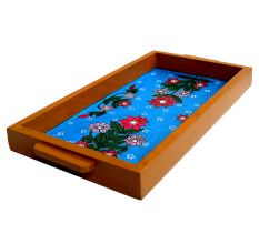 Blue Floral Design Wooden Tray