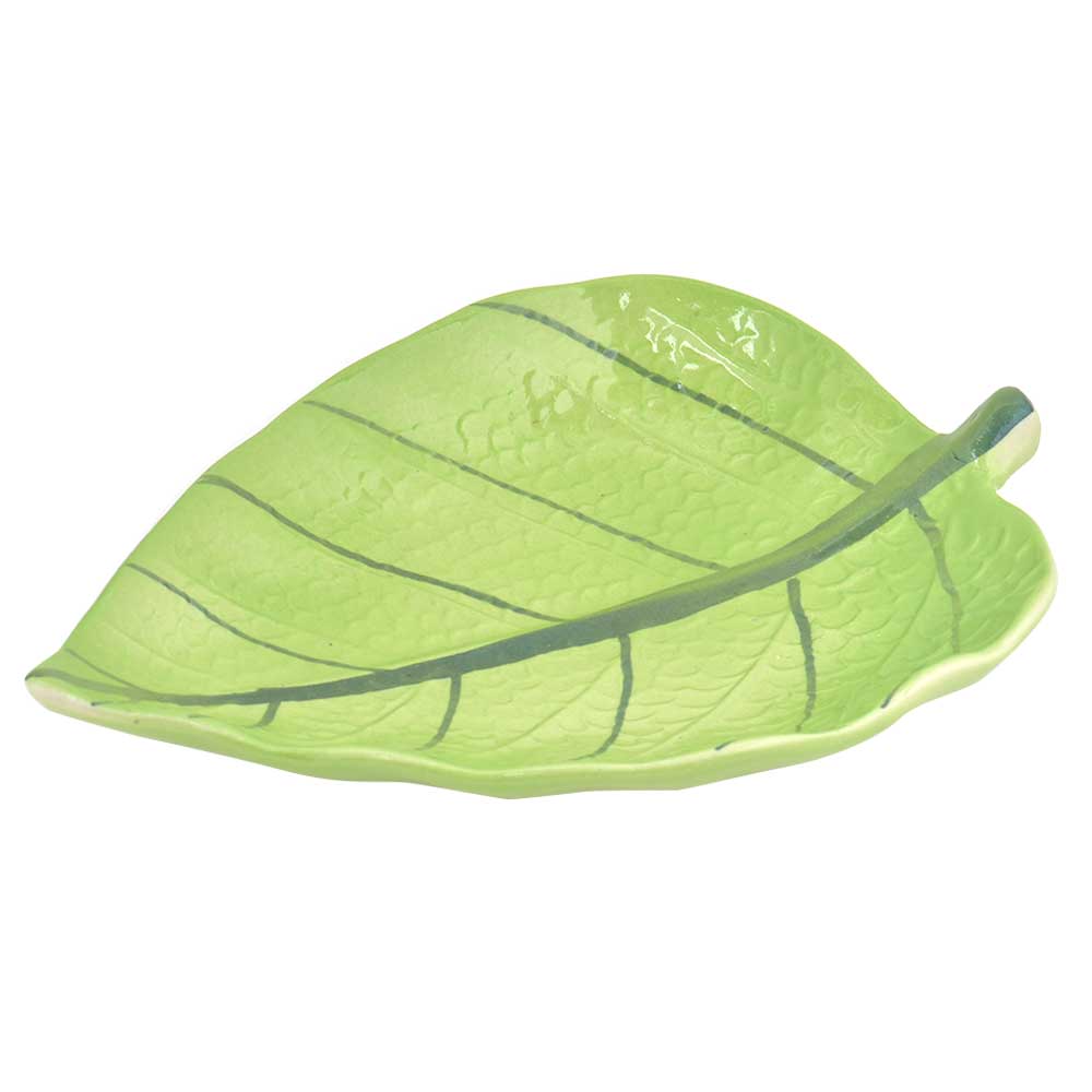 Green Ceramic Leaf Serving Tray Platter Dish Set of 2
