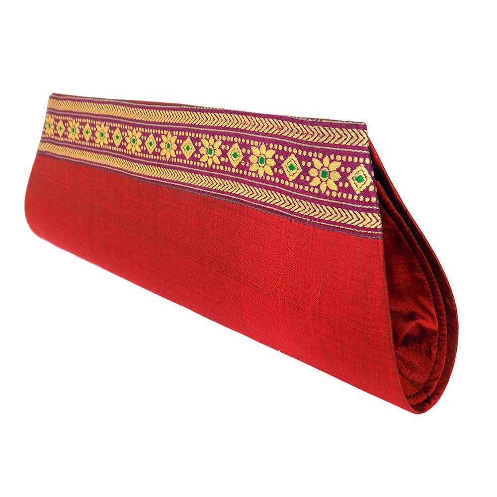 Miharu Red Color Handloom Silk Clutch Bag with Baluchari Motif Weave