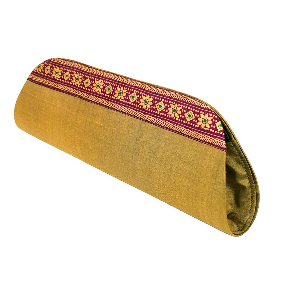 Beige Color Handloom Silk Clutch Bag with Baluchari Motif Weave