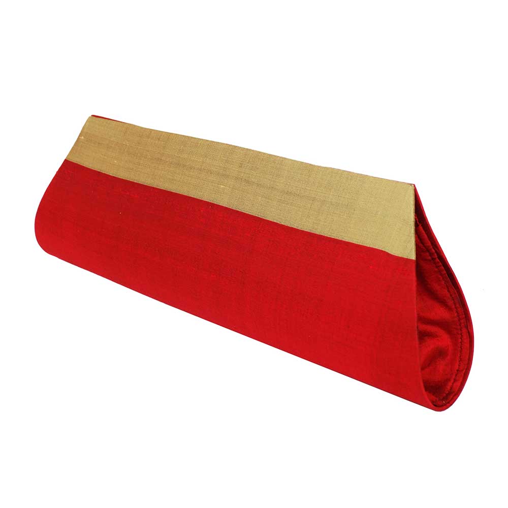 Red-Beige Handloom Silk Clutch Bag