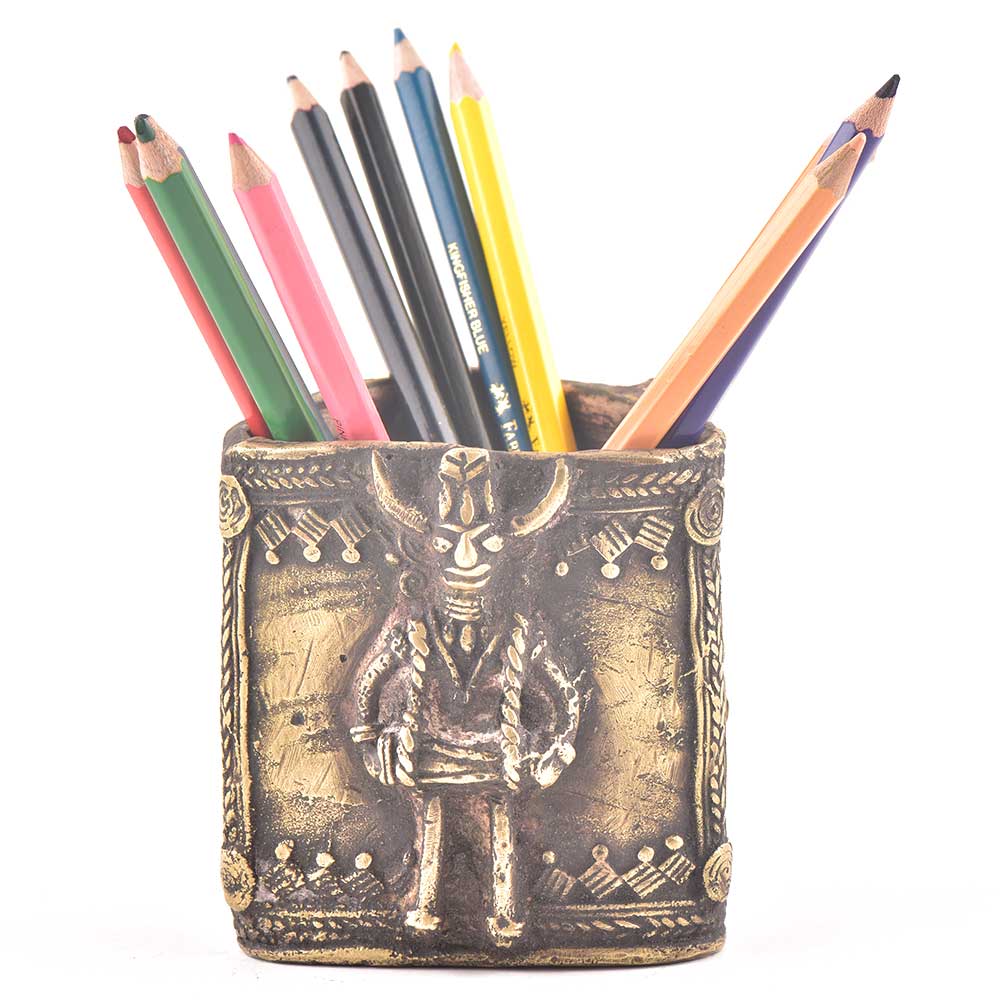 Tribal Brass Pen Pencil Holder