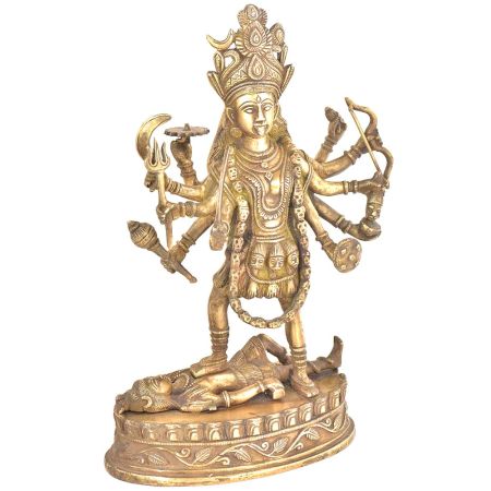 Brass Ten Armed Ma Kali Hindu Goddess Statue