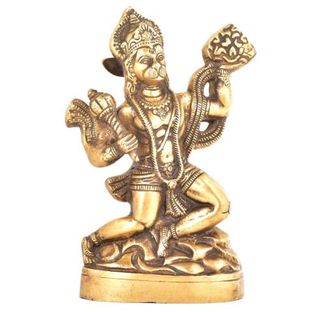 Handcrafted Brass Hanuman Statue Holding Mountain Of Herbs