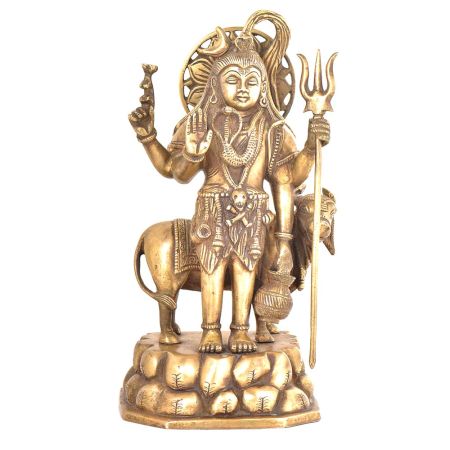 Brass Lord Shiva Standing Statue With Nandi
