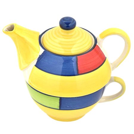 Yellow Colorful Design Ceramic Cup With Kettle Set