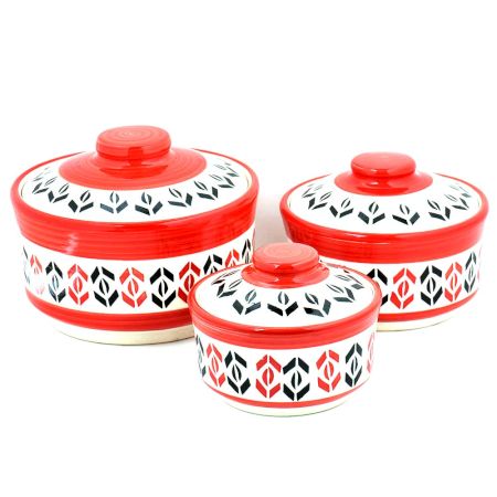 Red White Red Designer 3 Strorage jar Set With Lids