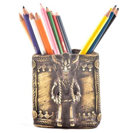 Tribal Brass Pen Pencil Holder