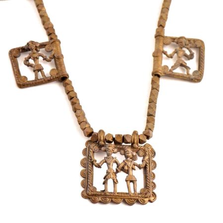 Vintage Tribal Necklace Brass Chain with Tribal Figures