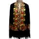 Black Semi Pashmina Stole With Red and Yellow Flower Embroidered Border