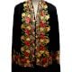 Black Semi Pashmina Stole With Red and Yellow Flower Embroidered Border