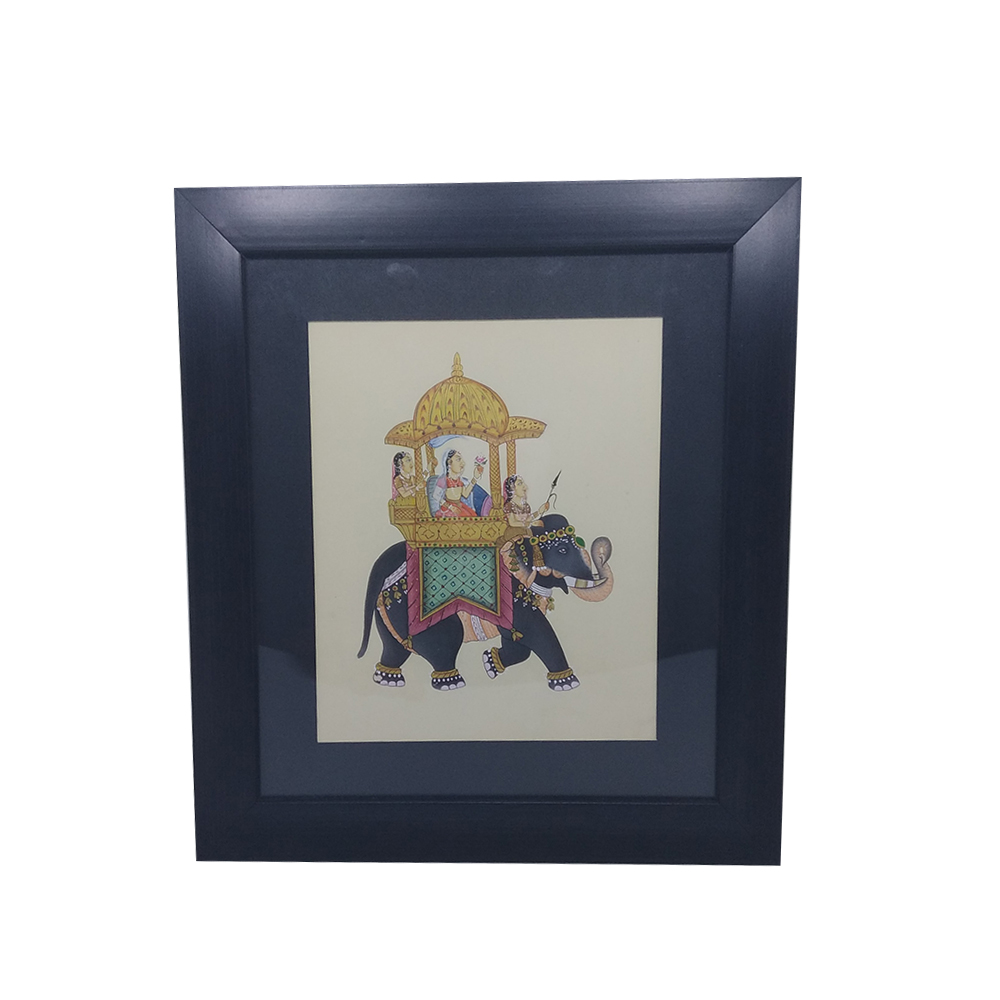 Elephant Ride Miniature Painting On Card Rani Framed