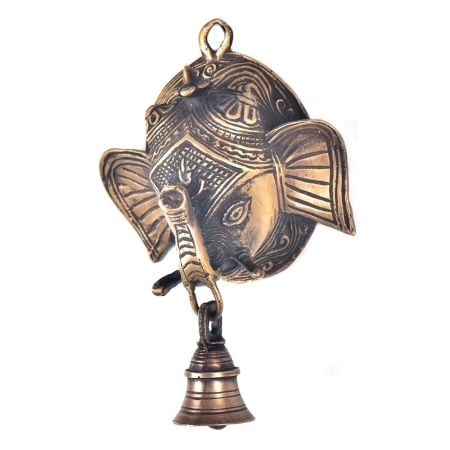 Brass Ganesha Face With Bell Wall Hanging