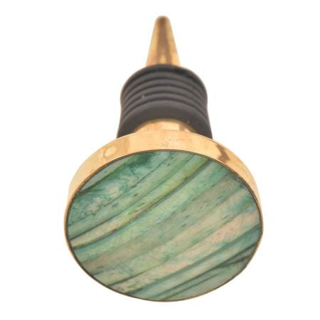 Round Sea Green Metal And Bone Wine Stopper