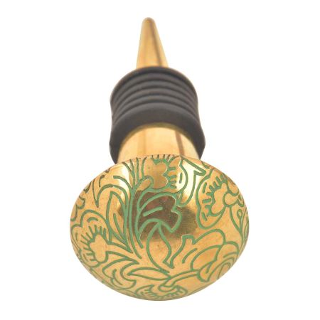 Brass Green Floral Wine Stopper