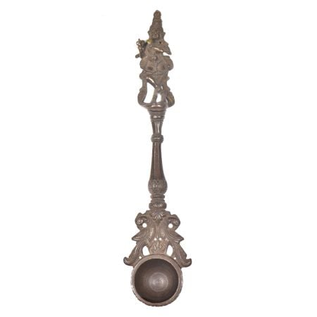 Vintage Brass Krishna Figurine Havan Spoon