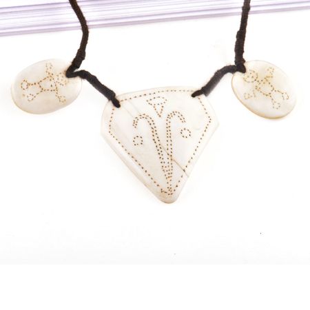 Engraved Figure 3 White Shell Necklace with Black Cord