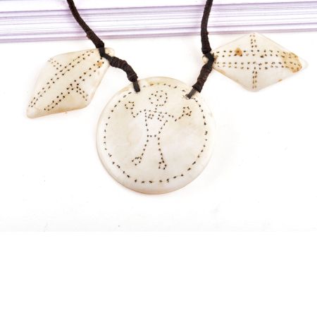 Three Sea Shell Engraved Necklace with Black Cord