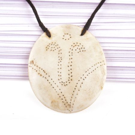 Single Sea Shell Pendant With Engraved Design With Black Cord