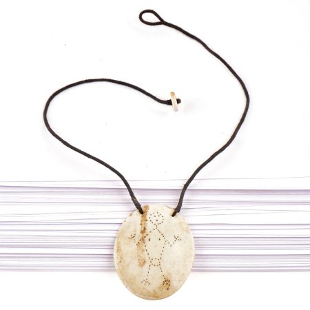 Tribal Figure Engraved Sea Shell Pendant With Black Cord