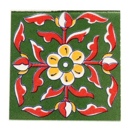 Red Leaf With Yellow Flower Ceramic Tiles