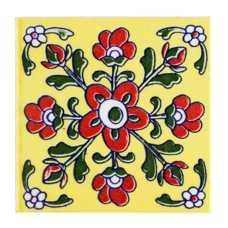 Yellow Base Red Tiny Flower Ceramic Tiles