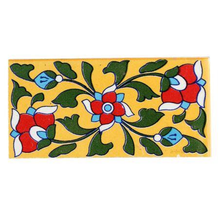 Red Flower With Forest Green Leaf Ceramic Tile