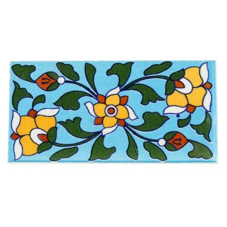 Turquoise Base Yellow Flower Ceramic Tiles