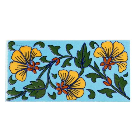 Turquoise Base Yellow Flower Ceramic Tiles