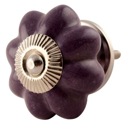 Dark Purple Crackle Ceramic Melon Knobs
