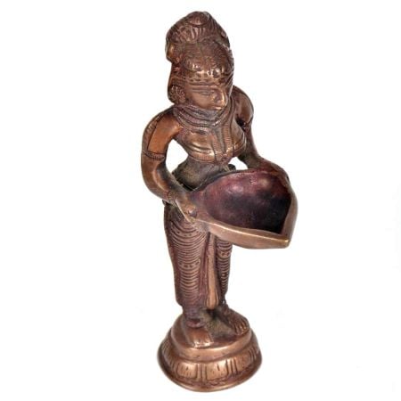 Brass Standing Lady Statue with Diya