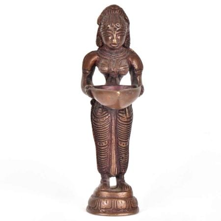 Brass Standing Lady Statue with Diya