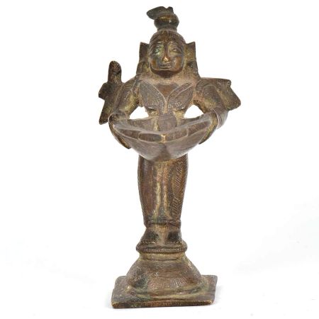 Brass Standing Lady with Birds Statue with Diya