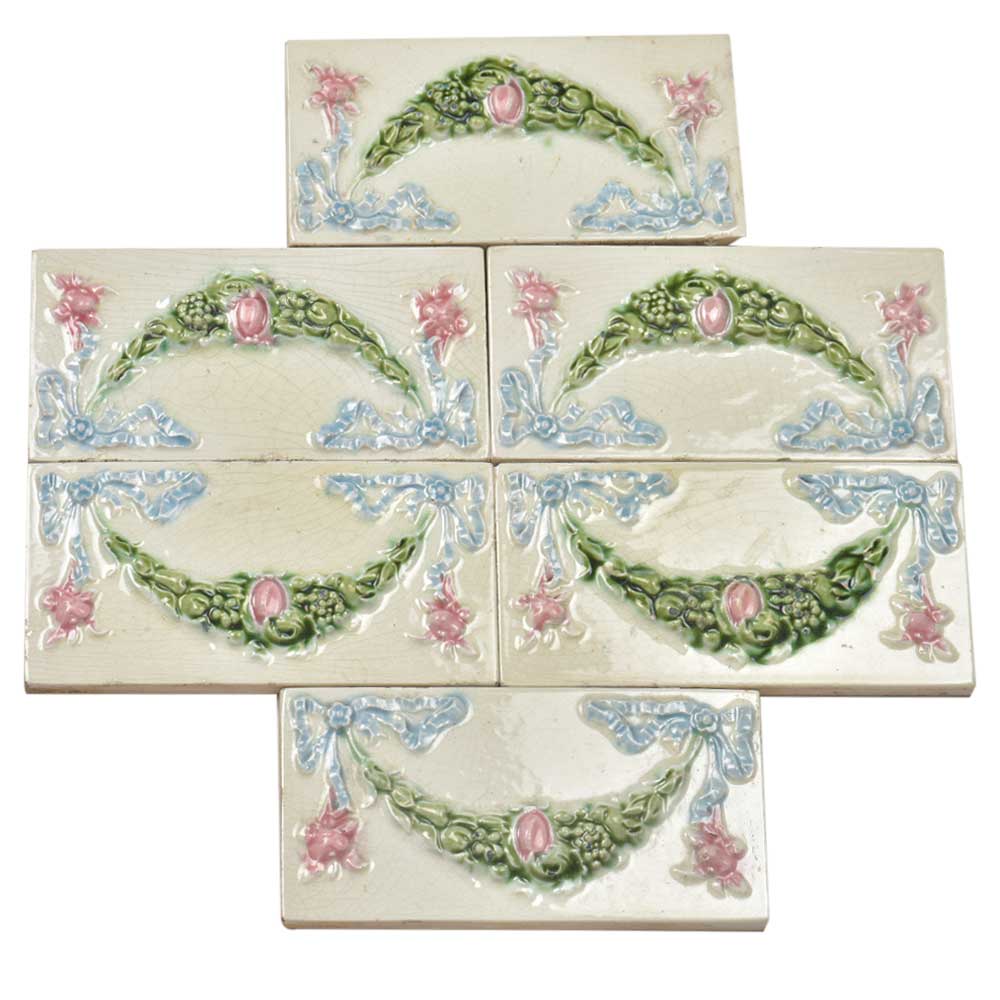 Vintage Garland Flower Embossed Ceramic Tile