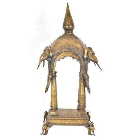 Hindu Temple Intricately Carved Brass With Parrot Figurines For The Home