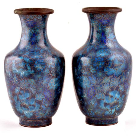 Blue Cloisonne Floral Ground With Delicate Green Flowers(Set Of 2)