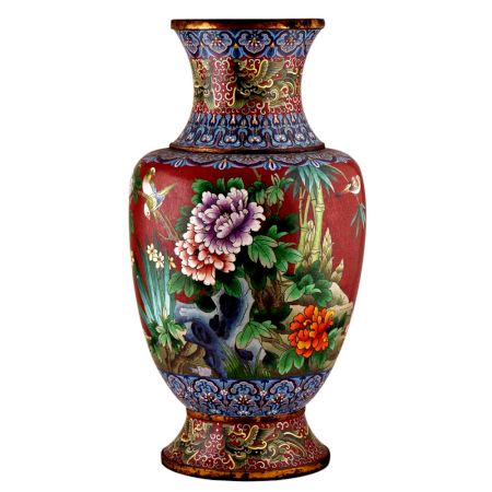Red Handpainted Cloisonne Vase