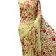 Lime White Hand Embroidered Georgette Sari