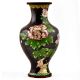 Vintage Black Cloisonne Floral Brass Vase