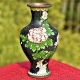 Vintage Black Cloisonne Floral Brass Vase